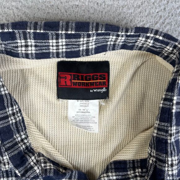 Wrangler Riggs Flannel Shirt 3XT Blue White Plaid Thermal Lined Shacket Big Tall - Picture 6 of 13